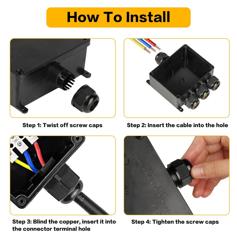 Junction Box Waterproof IP68, Outdoor Junction Box, Waterproof, 4-Way Junction