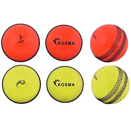 Kosma Set of 6 Windball Cricket Ball | Indoor & Outdoor Soft Training Cricket Ball for Coaching Practice (3Pc Yellow with Black Seam, 3Pc Orange with Black Seam)