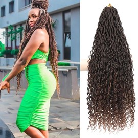 Boho River Locs Crochet Hair 30 inch - 8 Packs Curly Goddess Locs Crochet Hair, Ombre Crochet Goddess Faux, Boho Hippie Loc, River Hair with Curly Ends for Black Women(30inch, T1B/30#,8 Packs)