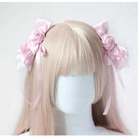 Toku and Yu Cute Gothic Lolita Hair Ornament, 2-Piece Set, Girls, Barrette, Rose, Hair Accessory, Forest Girl, Flower, Ribbon, Doll, Stylish, Bowknot, Super Cute, Cosplay, Girls, Events, School, (Pink