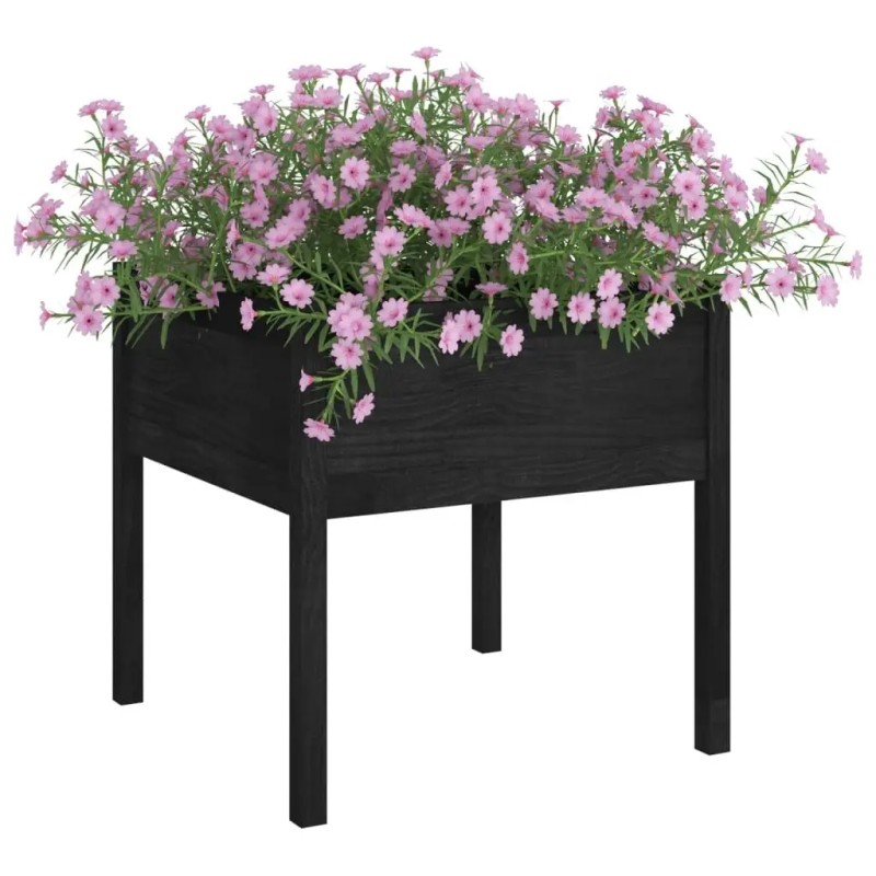 Durable Solid Pinewood Garden Planter 27.6x27.6x27.6 in Black Flower Pots