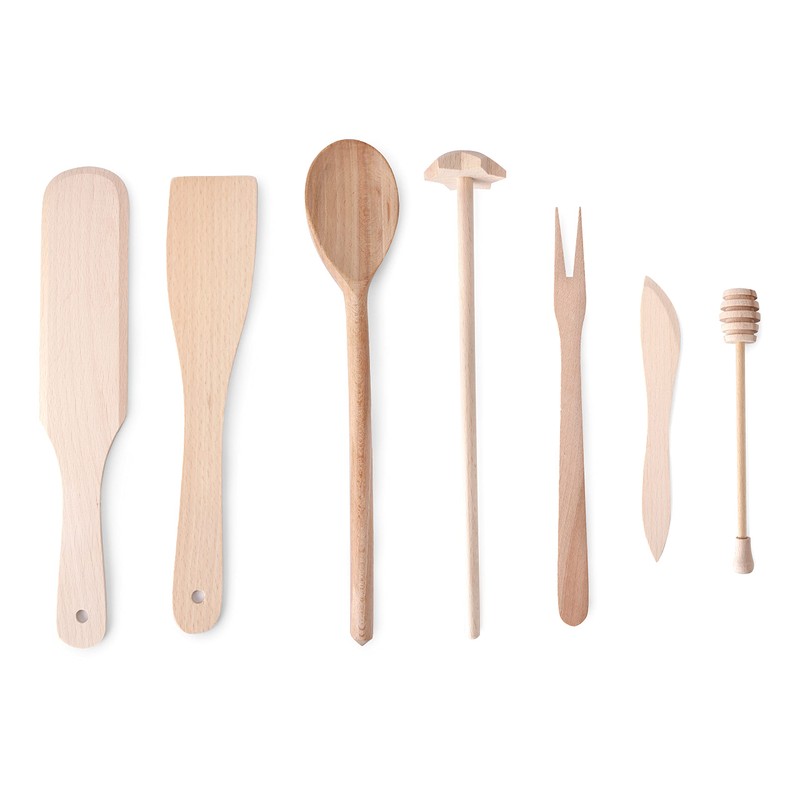 EVERYJOY Wooden Kitchen Utensils Set of 8 (Brown, Set 1)