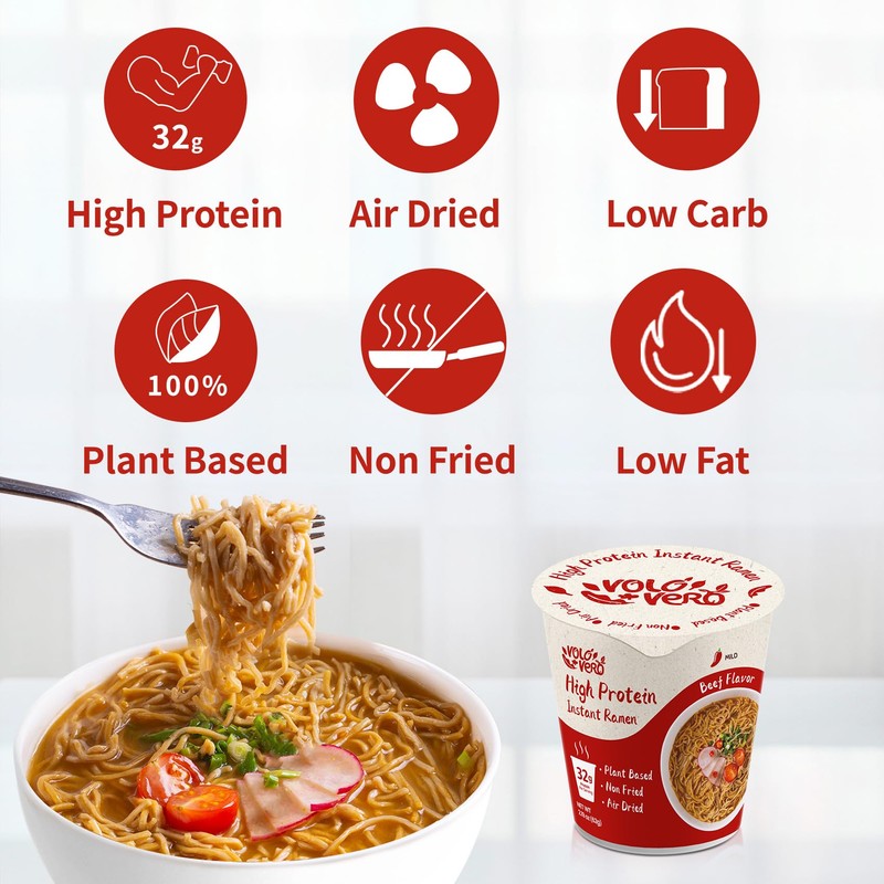 VOLO VERO High Protein (32g) Vegan Instant Ramen Cup, Spicy