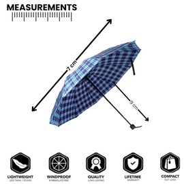 RINCS Essentials ladies printed compact Umbrella– Windproof and Water-Resistant with UV Protection | Small Folding Handbag Brolly - Ideal for All Weather Conditions (Blue Checkered)