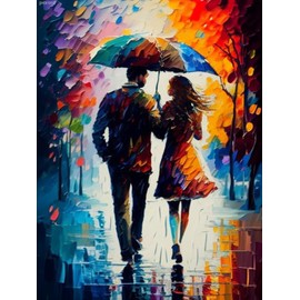 pcxord Diamond Painting Kits Romance of The Rainy Night Embroidery Kits by Number for Beginners, Couple Oil Painting Series for Warm Home Decor 12x16 inch