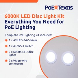 PoE Texas - PoE Lighting Plug and Play Kit with 24V LED Driver, 2X LED Disc Lights, Wireless Light Switch - 4-Inch Recessed Lights & Fixtures, Can Light, Flat Ceiling Light, Round LED Ceiling Light