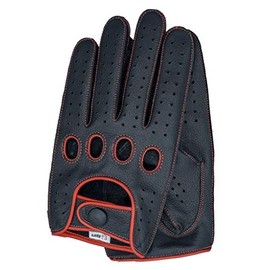 Riparo Genuine Leather Reverse Stitched Full-Finger Driving Gloves (Medium, Black/Red Thread)