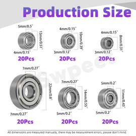 Swpeet 120Pcs 6 Sizes 693ZZ, 623ZZ, 624ZZ, 685ZZ, 687ZZ,627ZZ Ball Bearings Assortment Kit, Carbon Steel Deep Groove Bearings, Double Shielded