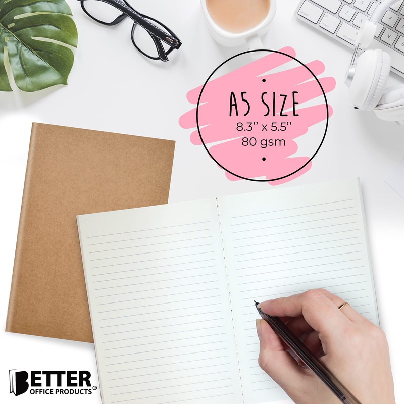Better Office Products Kraft Notebooks with Lined Paper, 24 Pack,