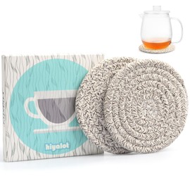HIYALOT Drink Coasters - Set of 4 Colors, Large 4.8 inches, Absorbent Fabric, Minimalist Home Decor, Table Desk Coasters with Gift Case (2 Pack, Caffè no)