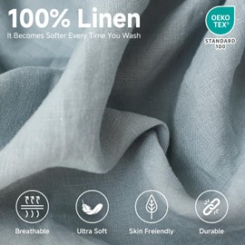 Simple&Opulence 100% Linen Fitted Sheet King(1 Piece), 14 Inch Deep Pocket Mattress Cover Natural French Flax Stone Washed Farmhouse Soft Breathable Bottom Sheets-Dusty Blue