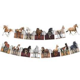 Horse Happy Birthday Banner - Horse Birthday Decorations Western Racing Horses Themed Garland Bunting Banner for Cowboy Cowgirl Birthday Baby Shower Party Pony Photo Prop Supplies