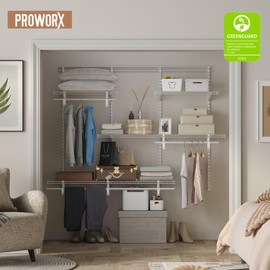 PROWORX 4-6 Ft Closet Organizer System, Adjustable Metal Wire White Closet System, Expandable Walk in Closet Organizers and Storage System, Closet Shelves with Hanging Rods