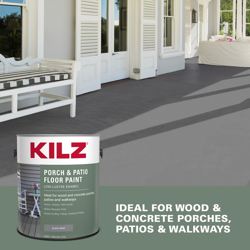 KILZ Low-Lustre Enamel Porch & Patio Latex Floor Paint, Interior/Exterior,