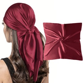 vimate Soild Silk Scarves, Womens 35 X 35 Silk Like Neck Scarf Burgundy Head Wrap Sleeping Scarf (Style 35-Burgundy)