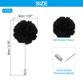 PATIKIL Flower Boutonnieres Pin, 2 Pcs Lapel Pin for Men Camellia Flower for Suit Wedding Graduation Anniversary Brooch Graduation Outfit Accessories, Black
