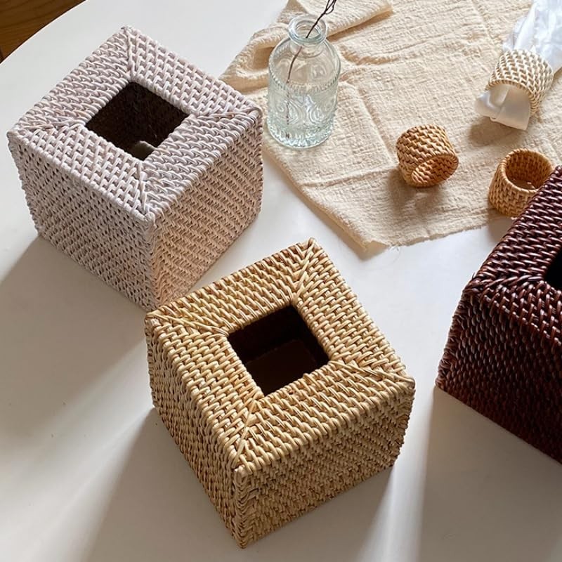 2 Pack Rattan Tissue Box Cover Square, Wicker Tissue Box