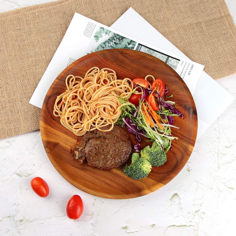 AIDEA Acacia Wood Dinner Plates, 11Inch Round Wood Plates Set
