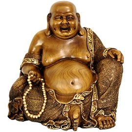 Oriental Furniture 10" Sitting Hotei Happy Buddha Statue, Bronze