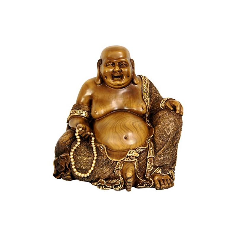 Oriental Furniture 10" Sitting Hotei Happy Buddha Statue, Bronze