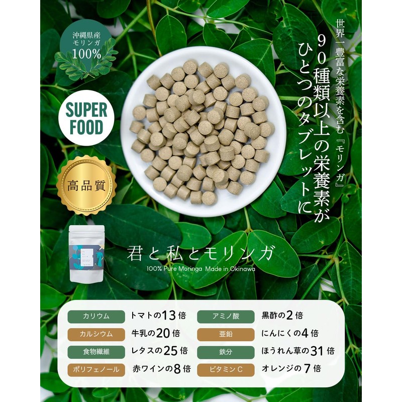沖縄県産100% モリンガタブレット 】君と私とモリンガ 250粒 25g タブレット無農薬 無添加 極小粒 国産 モリンガサプリ