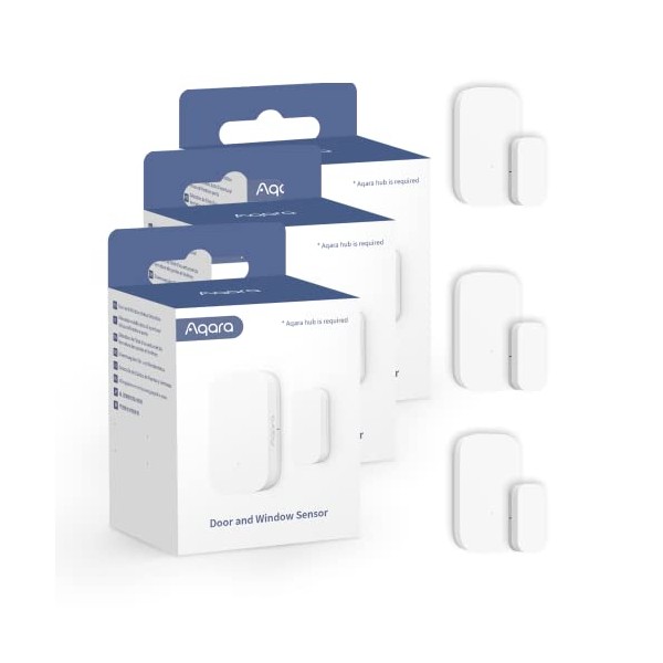 Aqara Door and Window Sensor Kit - 3 Pack, Requires AQARA HUB, Zigbee Connection, Wireless Mini Contact Sensor for Smart Home Automation, Compatible with Apple HomeKit, Alexa, Works with IFTTT