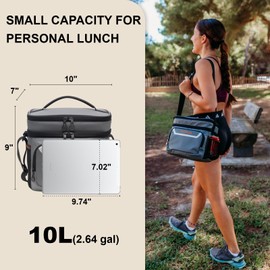 EVERFUN Insulated Lunch Bag Soft Lunch Box for Men Dual Compartments Small Lunch Box Collapsible Waterproof Leak-Proof for Work, Gray