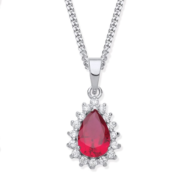 Old English Jewellers Sterling Silver Ruby Pear Cluster Pendant Necklace
