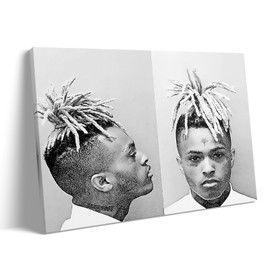 XXXTentacion Canvas Wall Art Decor - Dual Mugshot of Rap Icon XXXTentacion with Dreadlocks, Music-Themed Artwork, Hip-Hop Wall Art for Bedroom, Living Room or Studio, 11X14 inch Gift for Fans