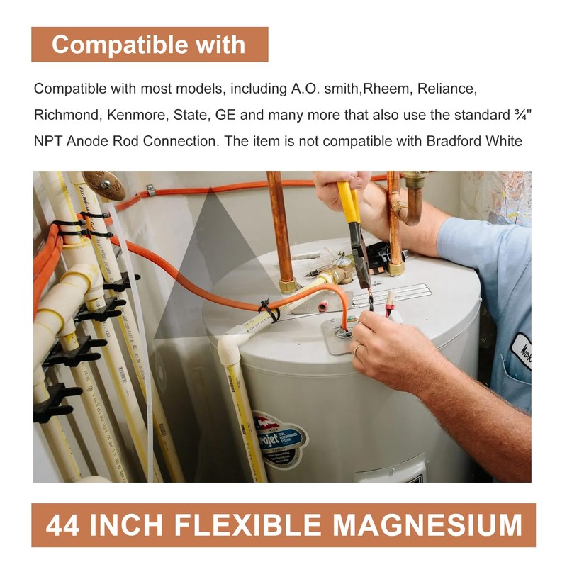 Powswopx Flexible Water Heater Magnesium Anode Rod 3/4" NPT Thread