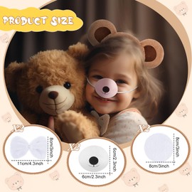 Harrycle 8 Pcs Bear Costume Set Bear Ears Headband Tail Nose Bear Accessories for Boys Girls Adult School Cosplay Carnival(White)