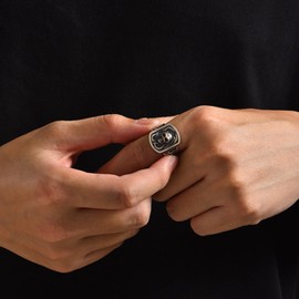 Mens Thai Silver Skull Fidget Adjustable Rings For Men Women,Retro Silver Skeleton Vintage Skull Head Carved Biker Open Band Anxiety Ring For Men,Man Punk Motorcycle Knuckle Ring Jewelry (Skull06)