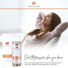 Organic Ashwagandha KSM 66 Capsules - Ayurveda Products for Stress Relief, Improved Sleep Quality, Memory & Cognitive Function - Herbal Supplements for Men & Women - 120 Capsules by Birch & Wilde