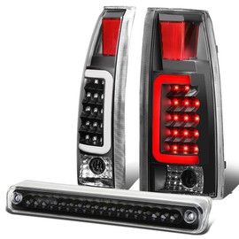 Auto Dynasty Compatible with 88-00 Chevy/GMC C/K 3D LED C-Bar Tail Light+3Rd Third Brake/Cargo Lamp Black/Clear