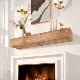 LXWZHK Fireplace Mantel Shelf, 48" Wooden Floating Shelf for Over Fireplace, Wall-Mounted Mantel Shelves, Decorative Mantels, Rustic Floating Mantels Shelves, Oak Color