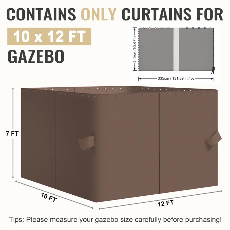 COWVIE 4-Panel 10' x 12' Gazebo Replacement Curtains, Patio Privacy