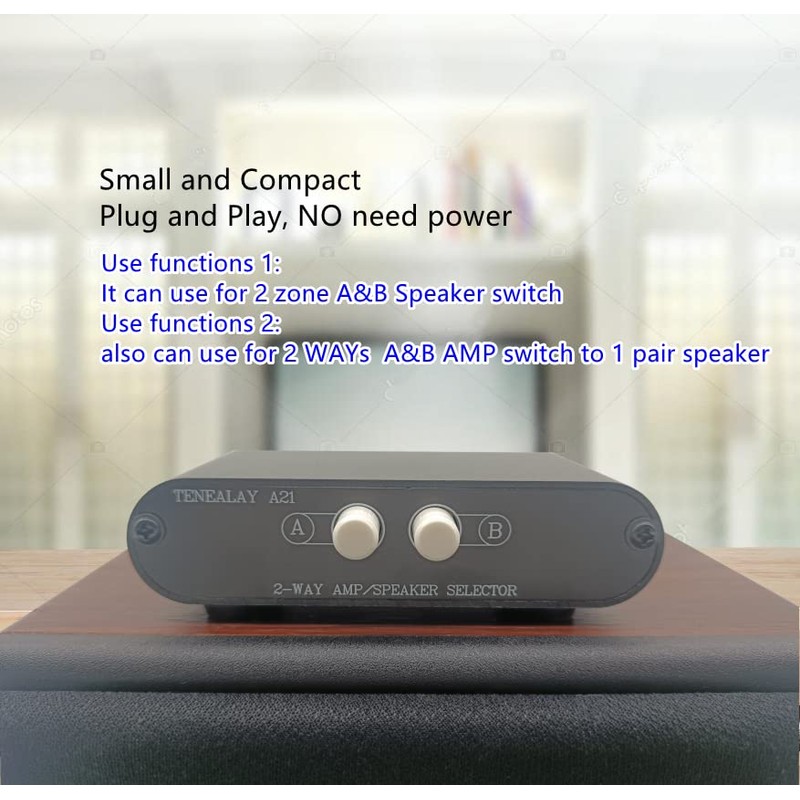 TENEALAY 2-Way Stereo Amplifier Speaker Selector, AB Speaker Switch 2