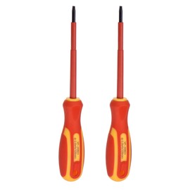 sourcing map 2pcs VDE Insulated Screwdriver 1000V SL0.8 x 4 x 100mm CR-V Magnetic Electricians Slotted Head Screwdrivers with VDE Handle