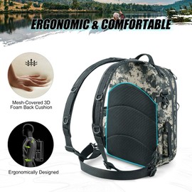 Piscifun Fishing Tackle Backpack with Rod & Gear Holder, Lightweight Outdoor Water-Resistant Fishing Shoulder Storage Bag