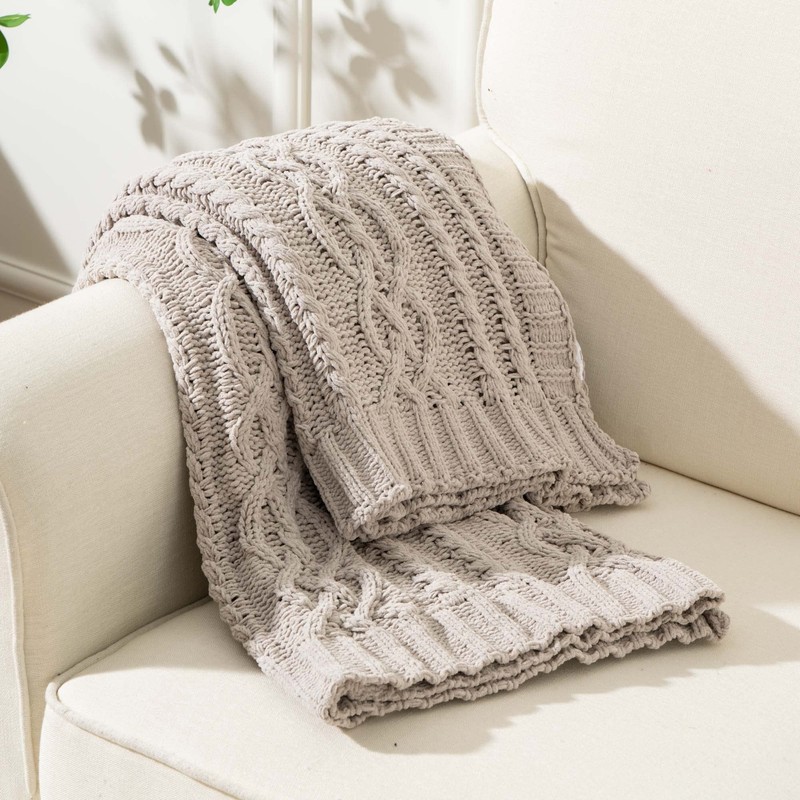 Battilo Light Grey Throw Blanket for Sofa Couch Bed, Woven