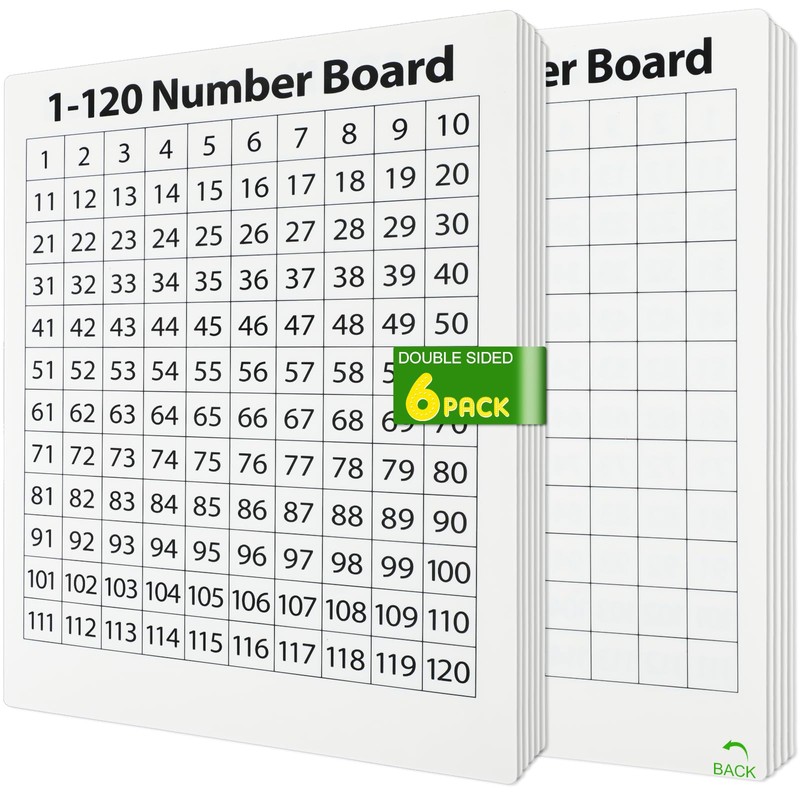 Lincia 6-Pack Double-Sided Dry Erase Number Chart for Classroom 9x12