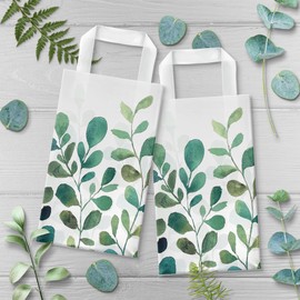 HOME & HOOPLA Spring Greenery Watercolor Green Leaf Plastic Gift Bags and Party Favor Bags, 5"x3"x8" (25 Pack)