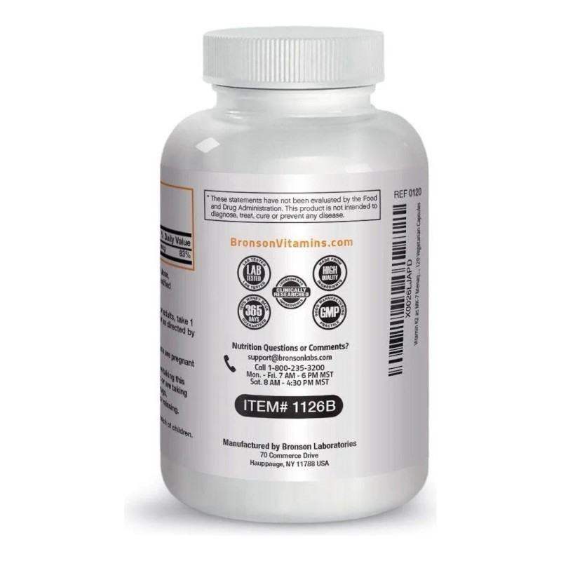 Vitamina K2 Mk7 Bronson Frasco con 120 Capsulas Sin Sabor