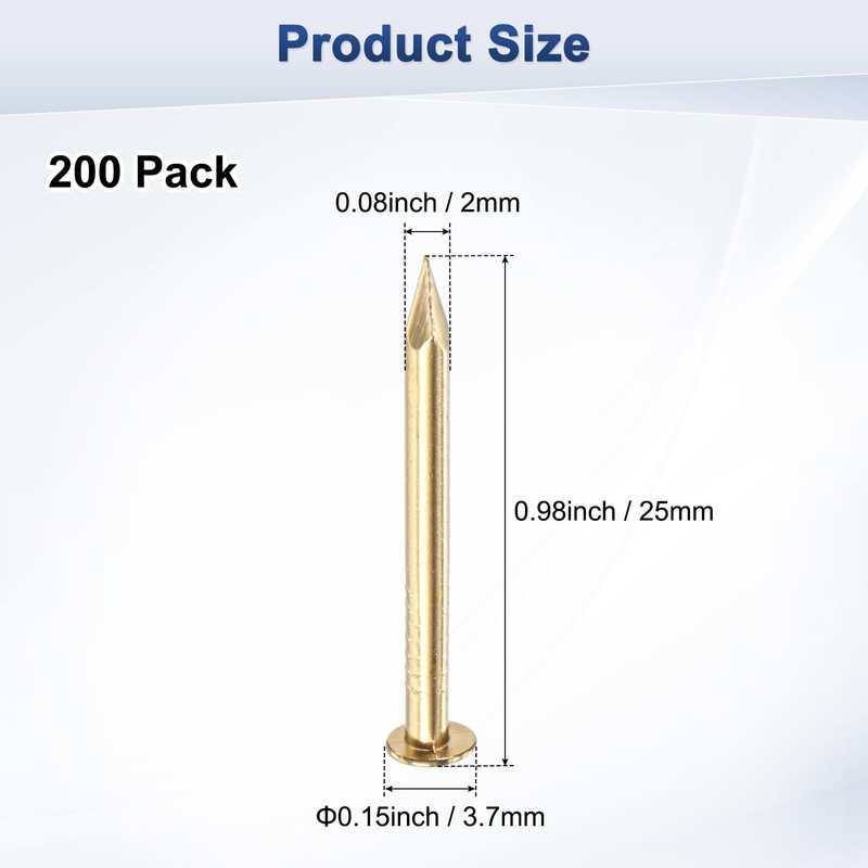 200-Pack Small Tiny Nails, 2mm x 25mm Brass Precision MIni