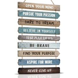 KAIRNE Set of 9 Inspirational Quotes Wall Art,Motivational Phrases Wall Sign,Inspirational Words Be Brave Wood Sign for Living Room,Positive Hanging Sign for Bedroom Kids Room Nursey Office Decor