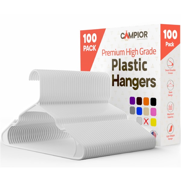 White plastic hangers 100 Pack– Heavy-Duty Plastic Hangers Slim and