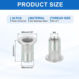 MECCANIXITY 18Pcs M4 Rivet Nut 304 Stainless Steel Rivet Nut Tool Hardware Nuts Suitable for Furniture, Decoration in Nuts Bolt Fastener, Silver