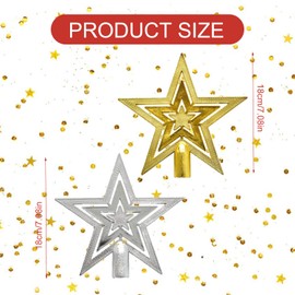 Christmas Tree Top Star, Pack of 2 Christmas Tree Toppers Star, 18 cm Plastic Christmas Tree Star, Plastic Stars Tree Topper, Glitter Christmas Tree Star, Gold/Silver Christmas Tree Star