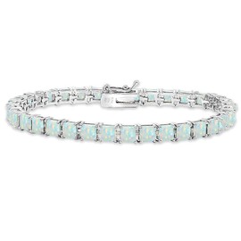 B. BRILLIANT Sterling Silver Synthetic White Opal 4mm Princess-Cut Square Classic Tennis Bracelet