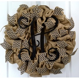 Black Burlap Monogram Wreath - Everyday Initial Front Door Decor - LOTS OF COLORS!!